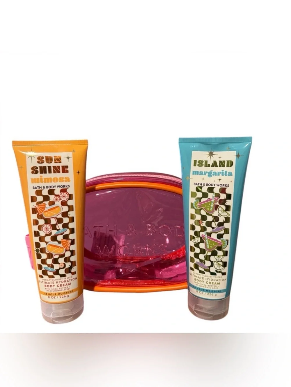 Bath & Body Works Set Island Margarita Sunshine Mimosa Lotion and Travel Bag NWT